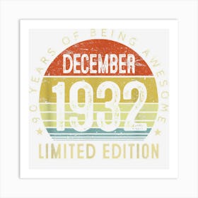 90 Year Old December 1932 Limited Edition 90th Birthday Gift Art Print