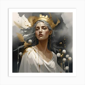Aphrodite Greek Goddess Gold and watercolor splatter 3 Art Print