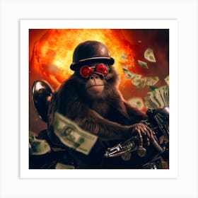 Monkey On A Motorcycle 2 Art Print