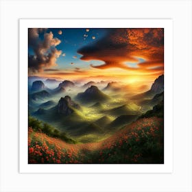 Landscape With Red Poppies Art Print