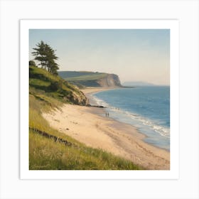 Tranquil Coastal Vista Hill, Beach, And Cliff (3) Art Print