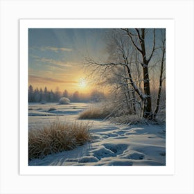 Sunset In The Snow Art Print