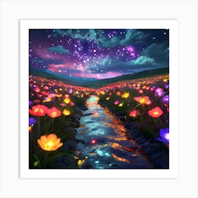 Flower Field In The Night Sky Art Print