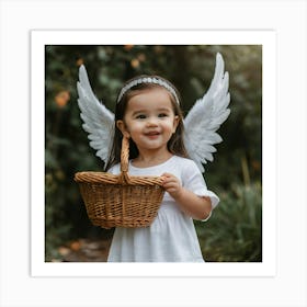 Little Girl Holding Basket With Angel Wings 1 Art Print