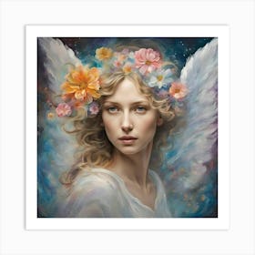 Angel With Flowers Art Print