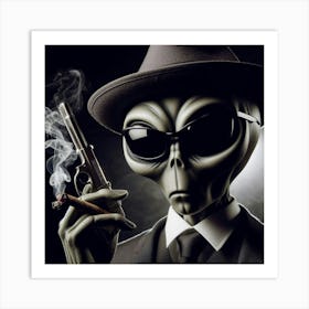 Alien Smoking A spliff Art Print