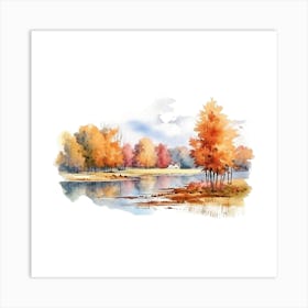 Watercolor Of Autumn Trees Art Print