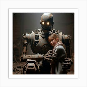 Girl And A Robot Art Print