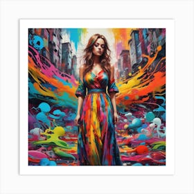 Colorful Girl In A Dress Art Print