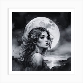 Moon And The Girl Art Print