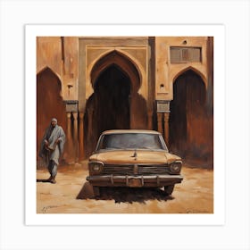 Man And A Car Art Print