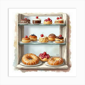 French Patisserie Window In Watercolor Showcasing Delectable Pastries 1 Art Print