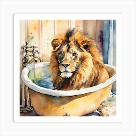 Lion In Bath Art Print
