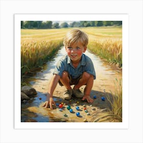 Little Boy Playing With Marbles Art Print