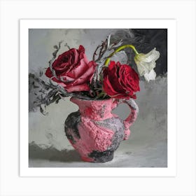 Red Roses In A Vase Art Print