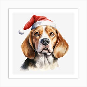 Beagle Christmas Hat 2 Art Print