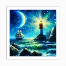 Lighthouse At Night 6 Art Print