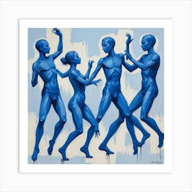 Blue People Cut Out Dancing Art Print 1 Art Print