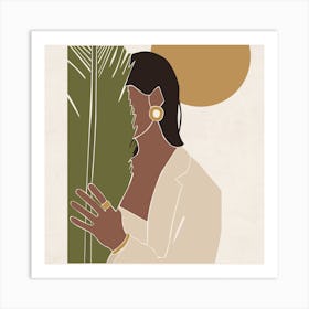 Woman Holding A Palm Leaf Art Print