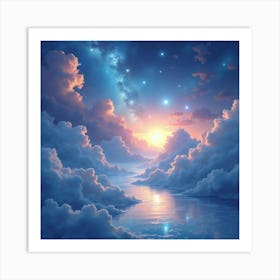 Serene Cosmic Watercolor Scene With Gentle Light 1 Art Print