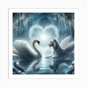 Swans And Tigers Art Print