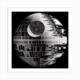 The Death Star: A Symphony of Light and Shadow in Black and White 1 Art Print