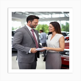 Car Salesman And Woman Art Print