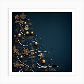 Christmas Tree On Blue Background 1 Art Print