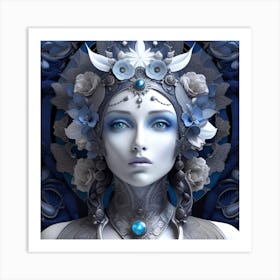 Woman With Blue Flowers Art Print