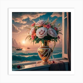 Roses On A Window Sill 2 Art Print