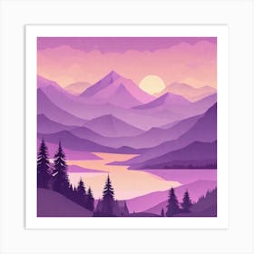 Misty mountains background in purple tone 137 Art Print