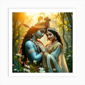 Lord Krishna And His Wife Poster