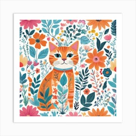 Cat In Flowers Art Print