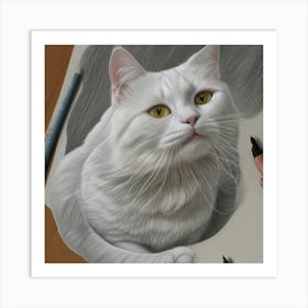 White Cat With Yellow Eyes Art Print