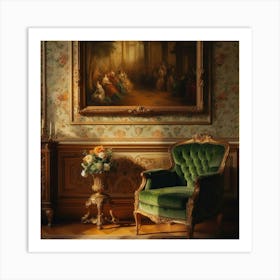 Green Chair In Front Of A Painting Art Print