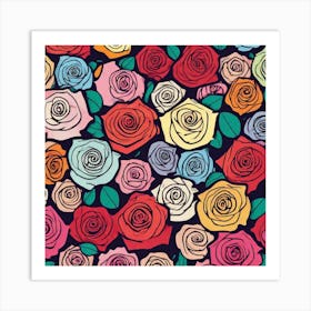 Roses Seamless Pattern 18 Art Print