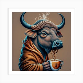 Buffalo and Coffee harmony, digital art Art Print