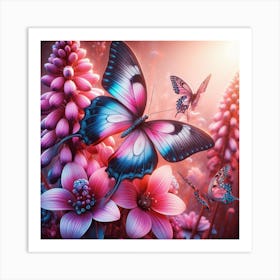 Butterfly And Flowers Art Print