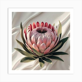 A Breathtakingly Detailed, Ultra High Resolution Digital Illustration Of A Majestic Protea Flower, Rendered In Vibrant, Lifelike Colors, With Intricate Textures And Delicate Petals That Appear Soft To The Touch 1 Art Print