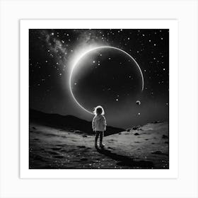 Little Girl Looking At The Moon Art Print