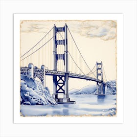 Golden Gate San Francisco Delft Tile Illustration 1 Art Print