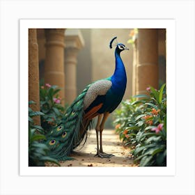 A Majestic Peacock In An Ancient Egyptian Garden 1 Art Print