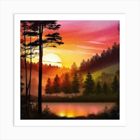 Sunset In The Forest 41 Art Print