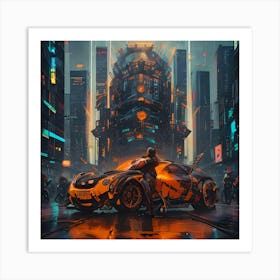 Pumpkin Car (Cyberpunk37) Art Print