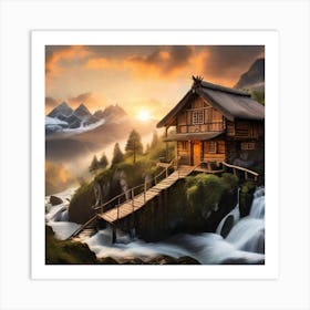 Cabin In The Mountains 2 Art Print