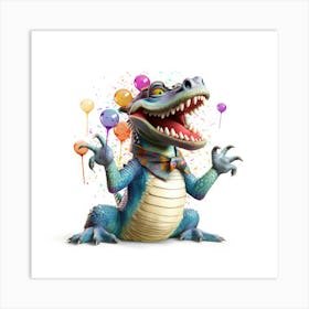 Alligator With Balloons Art Print