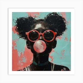 Girl Blowing Bubble Gum Art Print