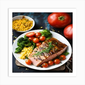 Grilled Salmon With Vegetables Art Print