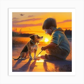 Boy And Dog Art Print