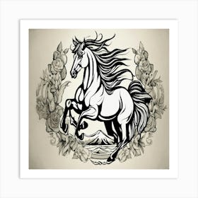 Horse With Flowers Art Print